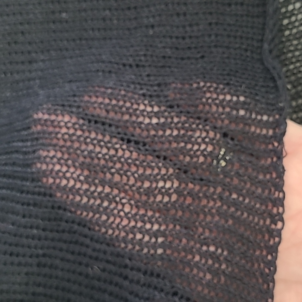 Eileen Fisher Linen Open Knit Sweater Tunic Top Navy Blue Large Minimalist Boho - Picture 11 of 13